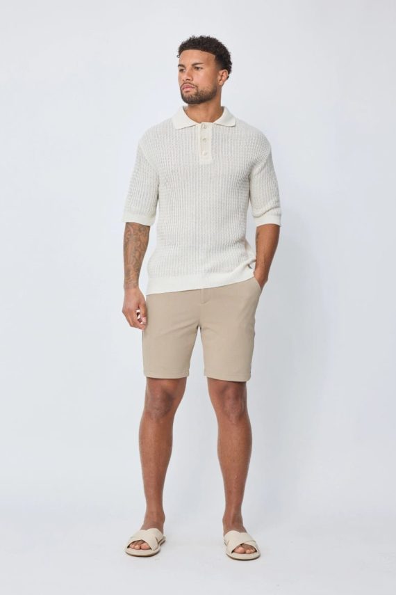 Effen gebreid poloshirt met korte mouwen