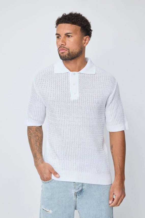 Effen gebreid poloshirt met korte mouwen