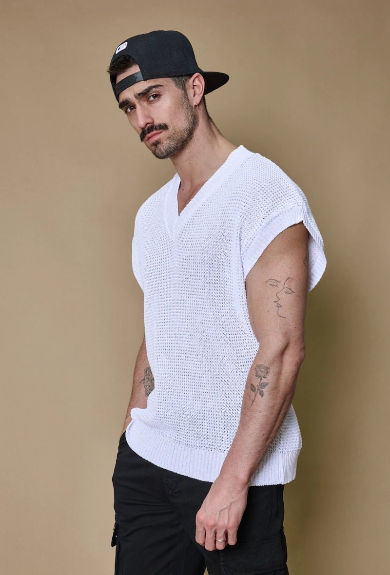 Effen mouwloze gebreide trui - Afbeelding 5