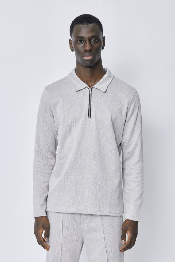 Effen poloshirt met lange mouwen en ritssluiting