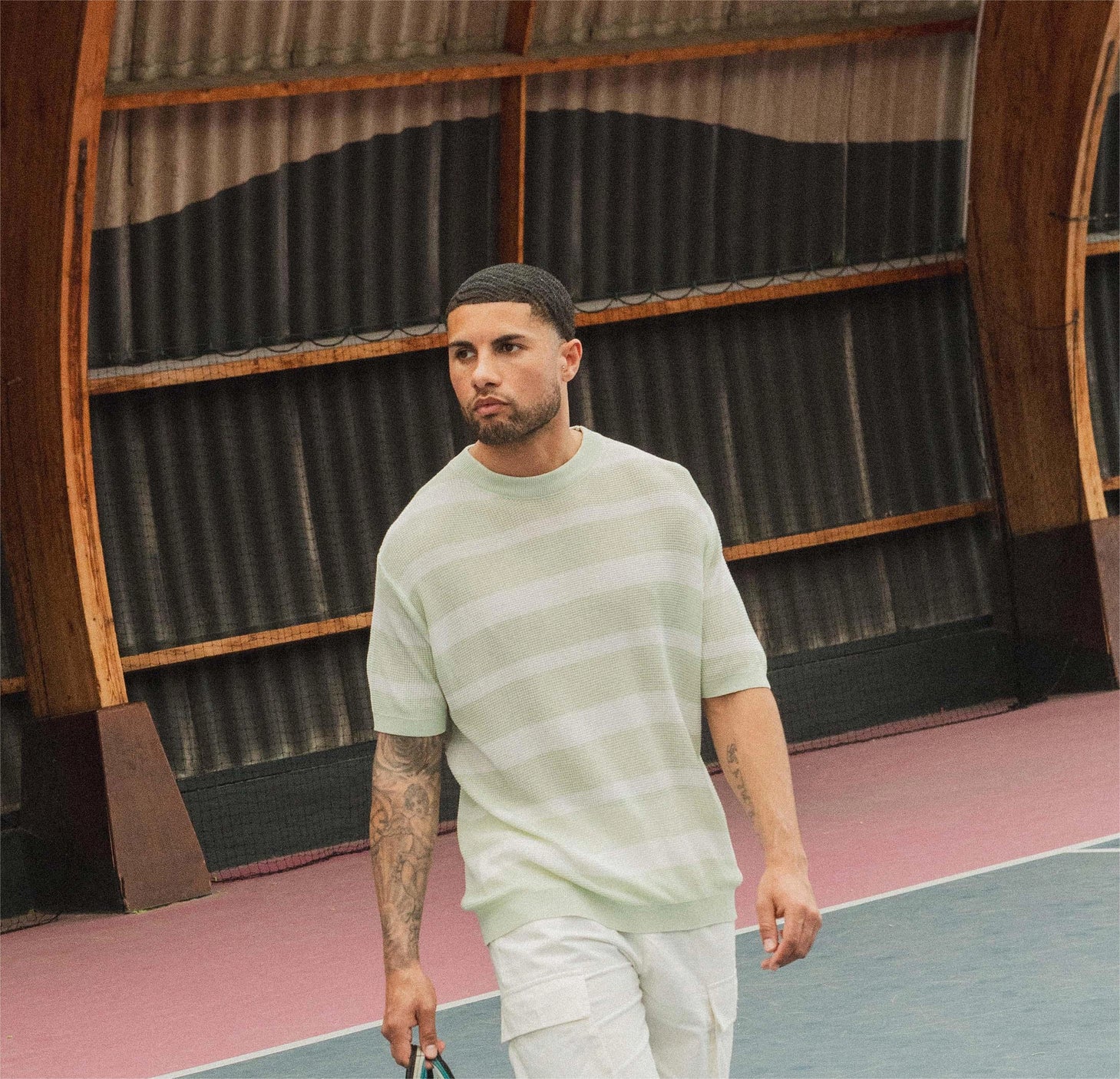 Gestreept gebreid T-shirt met korte mouwen - Afbeelding 2