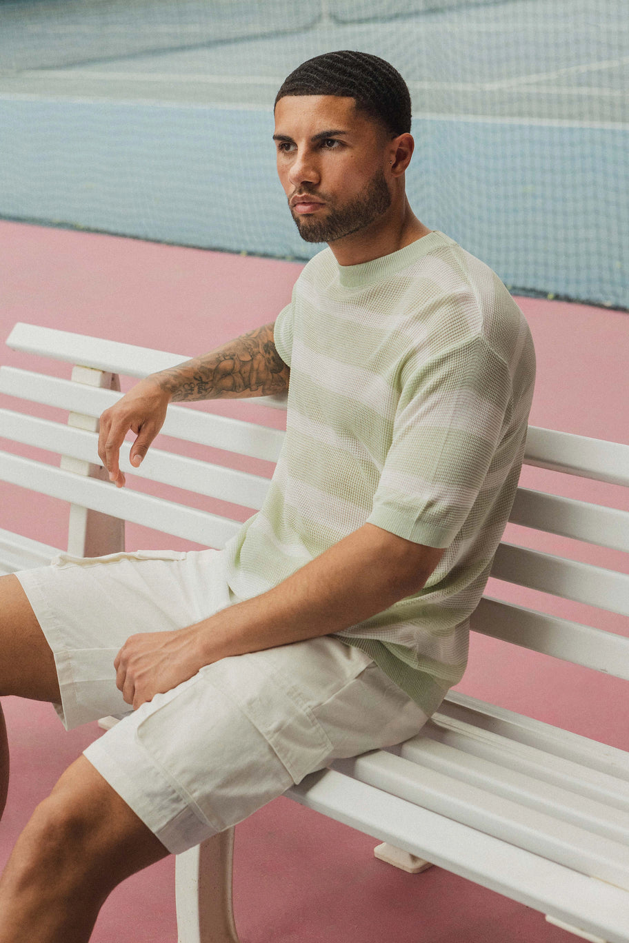 Gestreept gebreid T-shirt met korte mouwen - Afbeelding 3