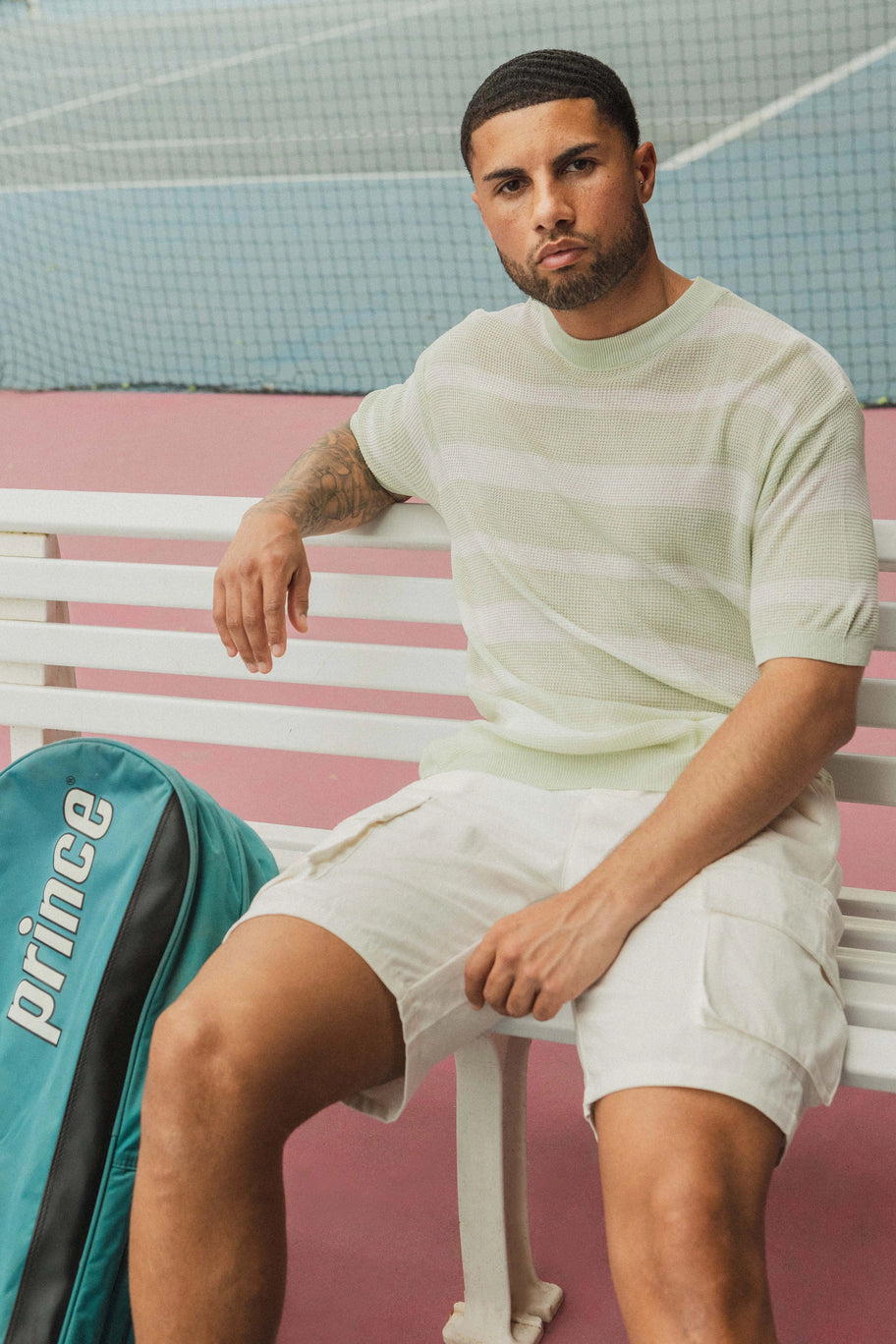 Gestreept gebreid T-shirt met korte mouwen - Afbeelding 5