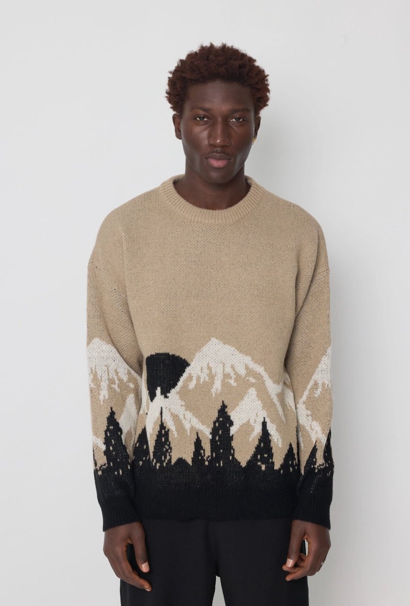Trui met ronde hals en netpatroon in de bergen - Afbeelding 2