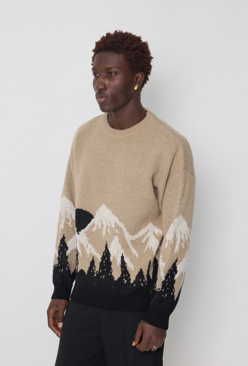 Trui met ronde hals en netpatroon in de bergen - Afbeelding 3