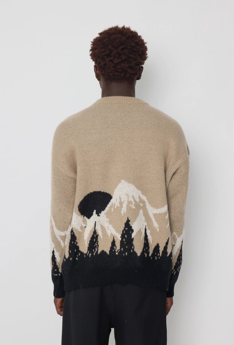 Trui met ronde hals en netpatroon in de bergen