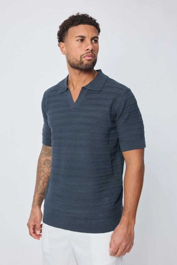 Basic poloshirt met open kraag en manchetten