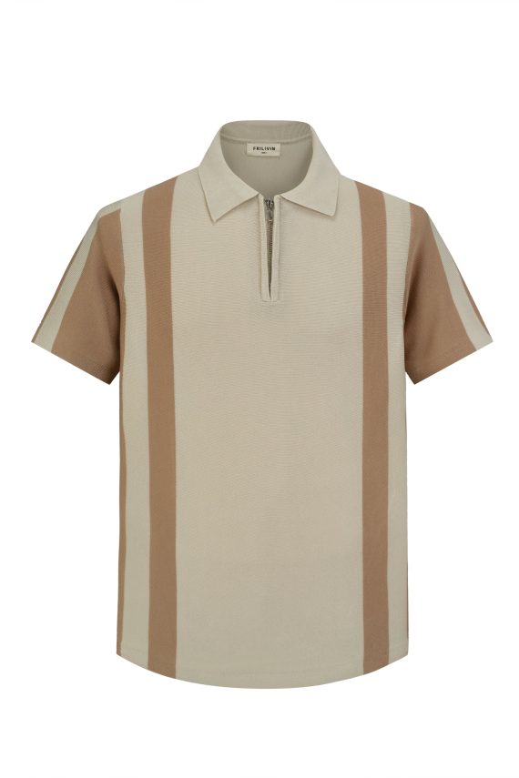 Poloshirt met rits en contrasterende strepen