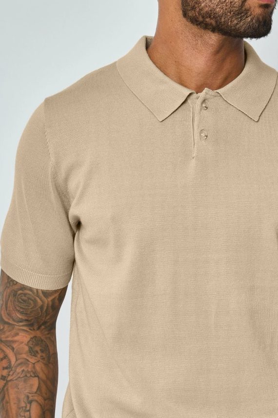 Effen gebreid poloshirt met korte mouwen en knopen