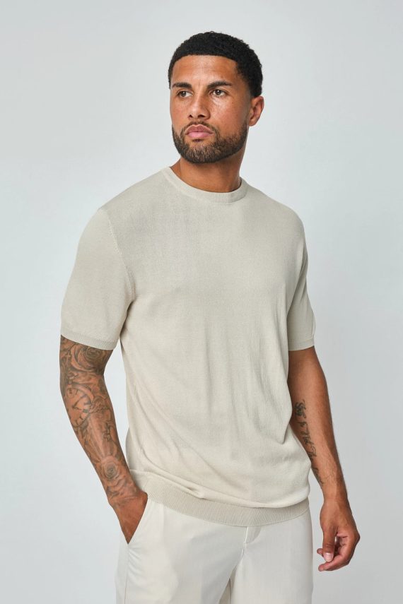 Dun, effen gebreid T-shirt met korte mouwen