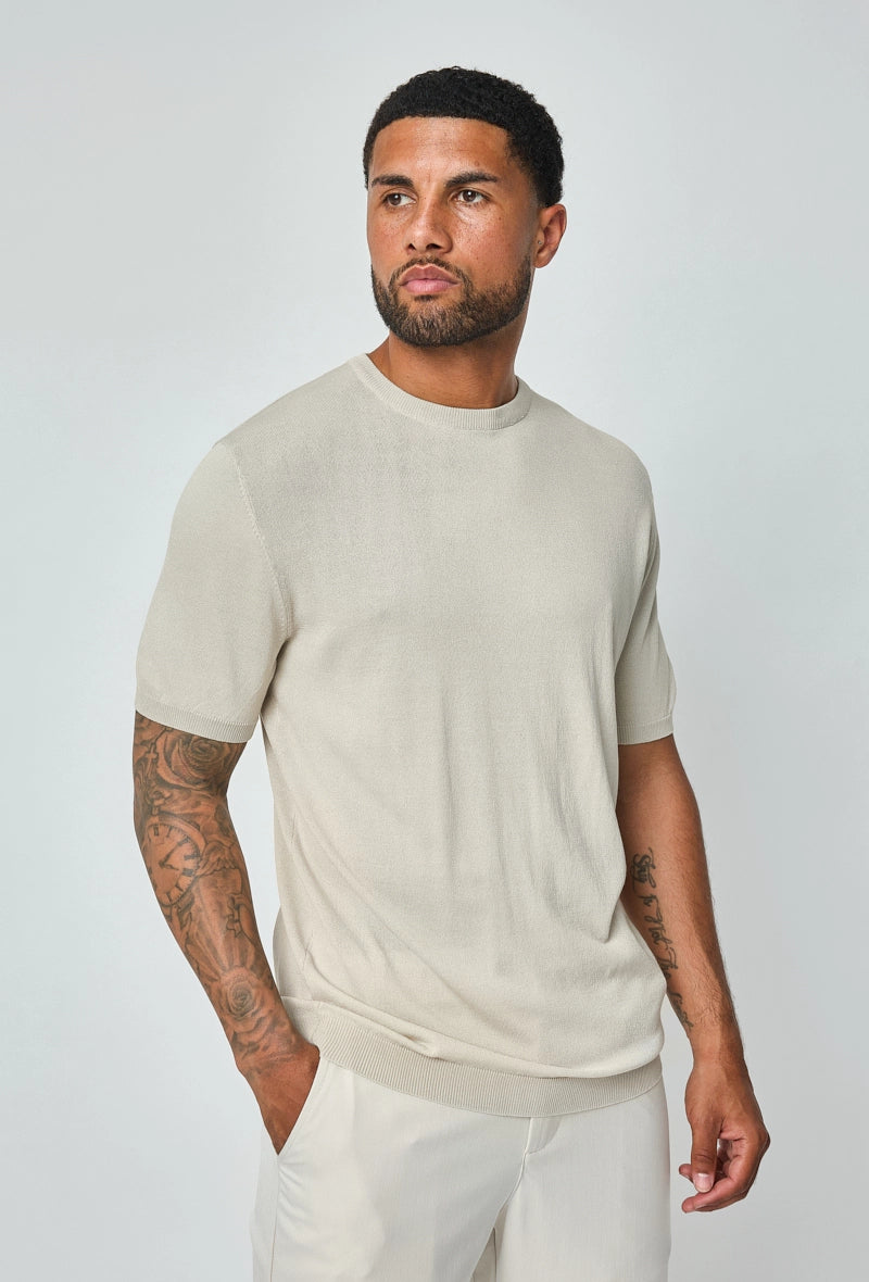 Dun, effen gebreid T-shirt met korte mouwen - Afbeelding 4