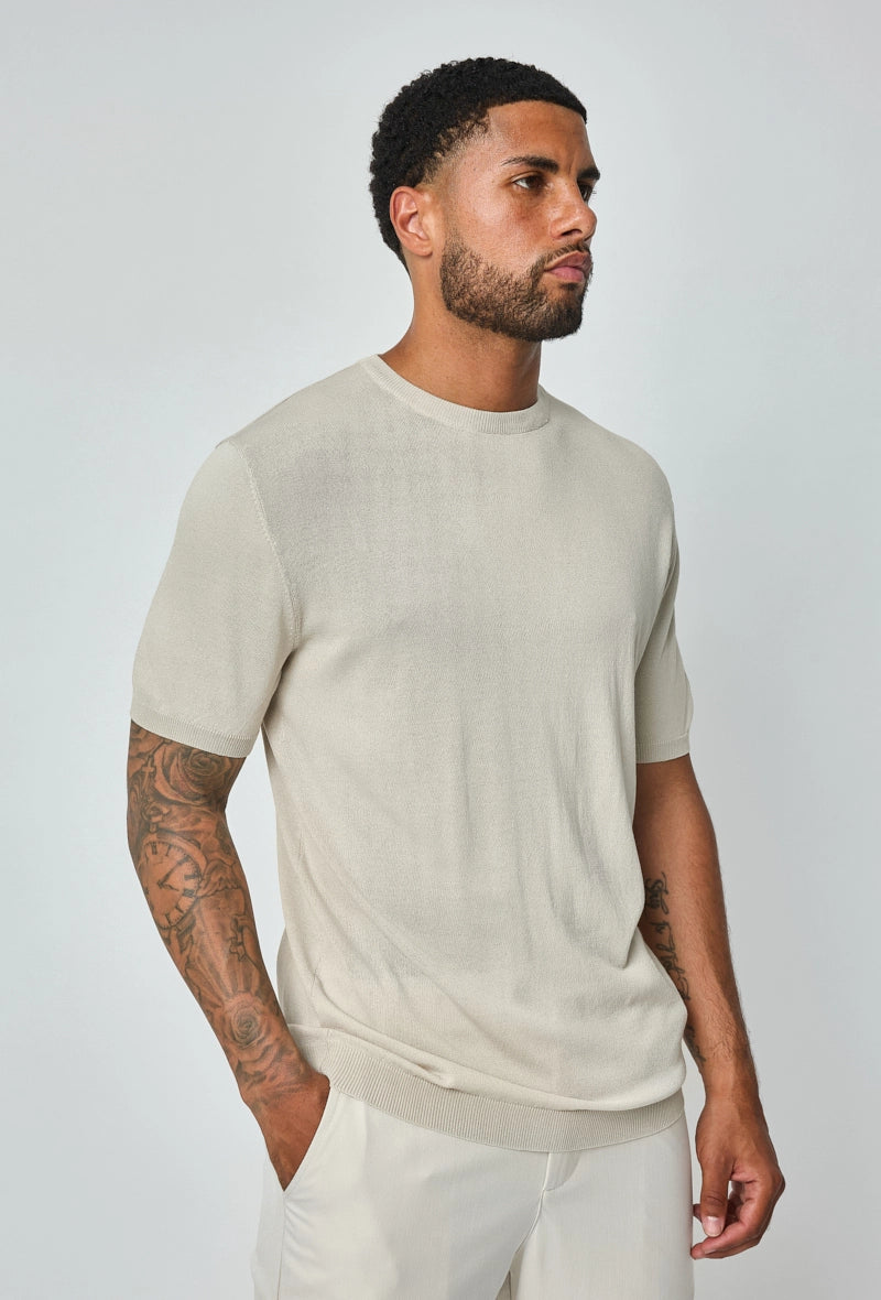 Dun, effen gebreid T-shirt met korte mouwen - Afbeelding 3