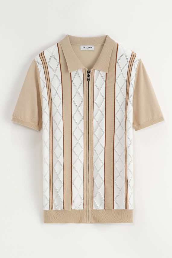Poloshirt met korte mouwen en strepen met ritssluiting
