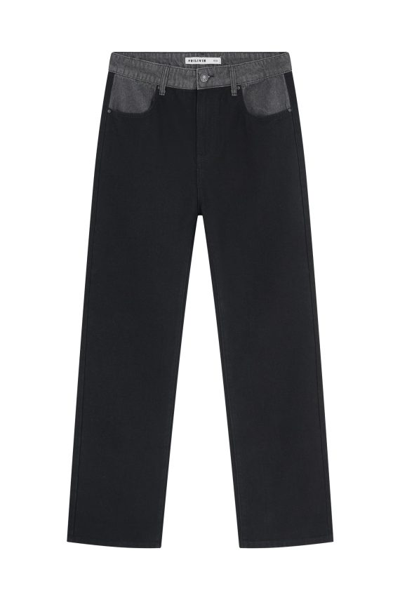 Pantalon en jean bi couleur coupe droite