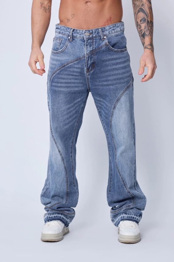 Pantalon bi-couleur en jean coupe large