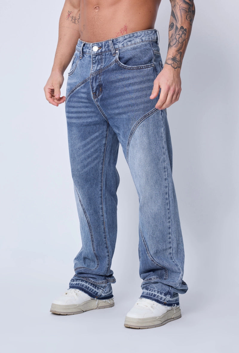 Pantalon bi-couleur en jean coupe large - Afbeelding 2