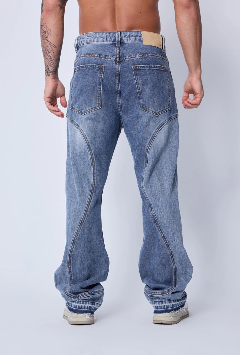 Pantalon bi-couleur en jean coupe large - Afbeelding 4