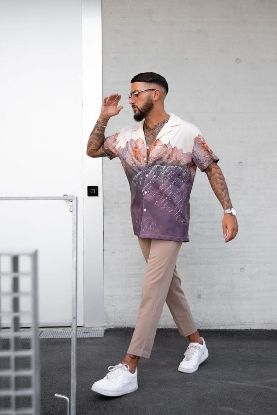 Gestructureerd landschapsprint shirt
