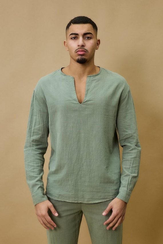 Casual top met v-hals en linneneffect