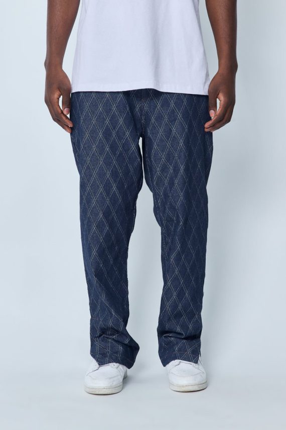 Wijde jeans met schaakbordmotief en splitten